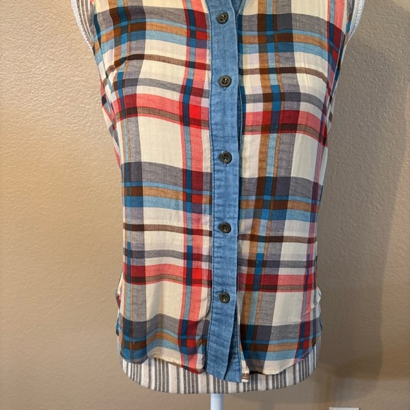 Roommates Top Small Multicolor Plaid Button-Down Shirt Sleeveless Blue Red White - Picture 4 of 13